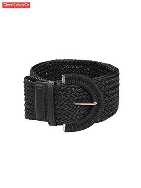 Plus Size Extra-Wide Woven Waist Belt with Chunky Buckle